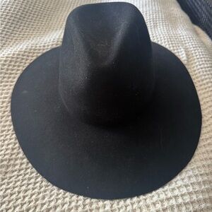 Free People Black Wool Wide Rim Cowboy Western Hat
